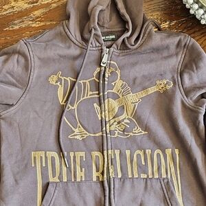 True Religion Taupe Hoodie with Gold Design